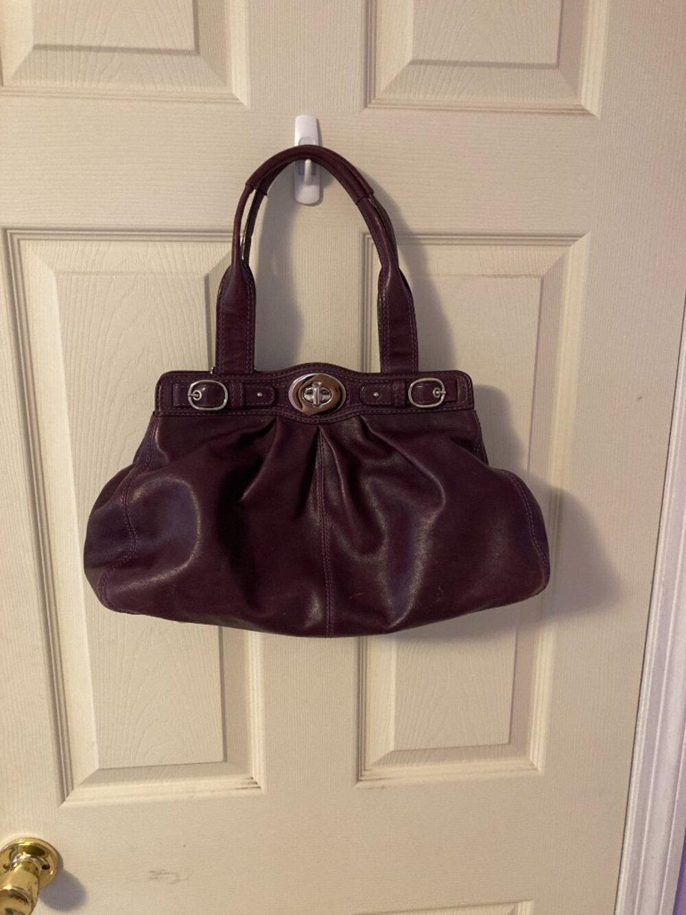 Coach Bag Purse Purple Garnet Carryall Satchel Leather F13914 - Picture 2 of 10